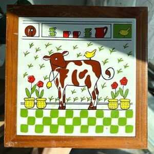 Vintage Cow and Bird Wall Art / Kitchen Trivet / Coaster